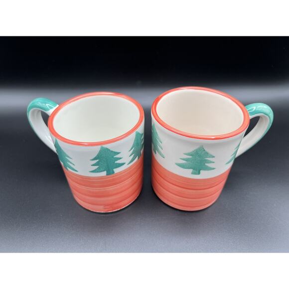 Pier 1 Hand Painted Christmas Tree 12oz Coffee Cup Mug Set of 2 Made in Italy - Picture 3 of 13